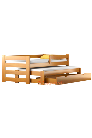Lit gigogne en bois massif avec tiroir et matelas Pablo 190x80 cm