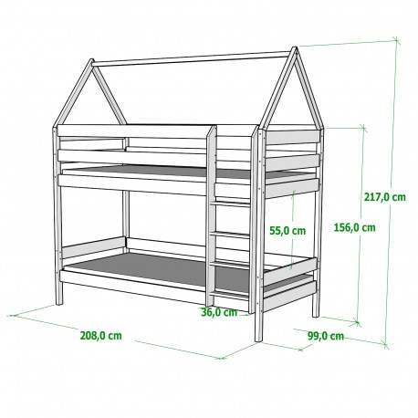 Lit Mezzanine En Bois 90x200 Cm Avec Matelas Inclus - Hauteur 115 Cm - Occasion Bon état