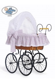 Berceau bébé Vintage Rétro osier - Blanc-Rose