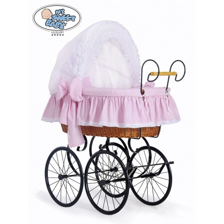 Berceau bébé Vintage Rétro osier - Rose