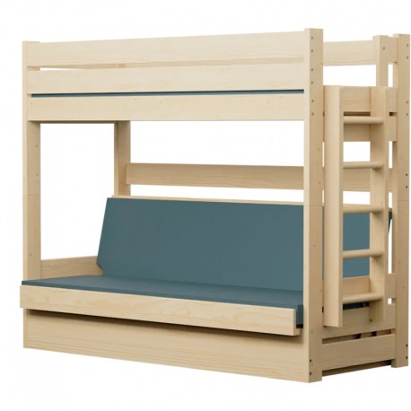 Lit superposé en bois massif Carlos avec matelas et tiroir 180x80 cm