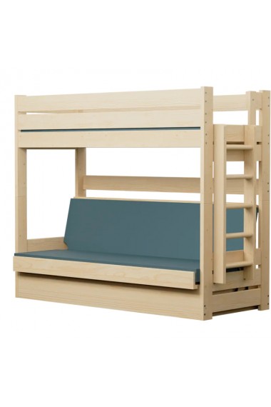 Lit superposé en bois massif Carlos avec matelas et tiroir 200x90 cm