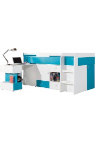 Lit mezzanine surélevé combiné avec bureau et commode Mobby 200x90 cm