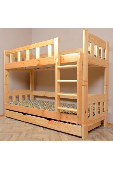 Lit superposé en bois massif Inez avec matelas et tiroir 200x80 cm