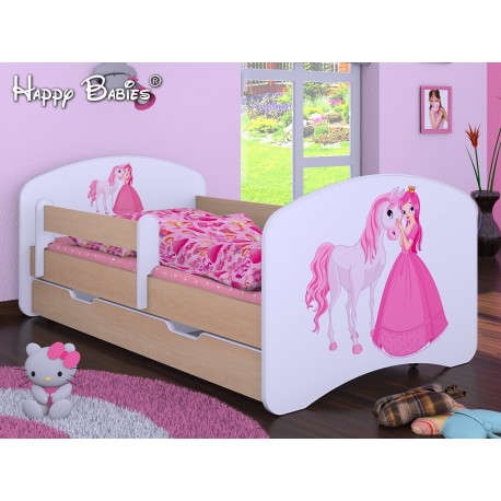 Lit enfant Happy Poirier Collection avec tiroir et matelas 140x70 cm